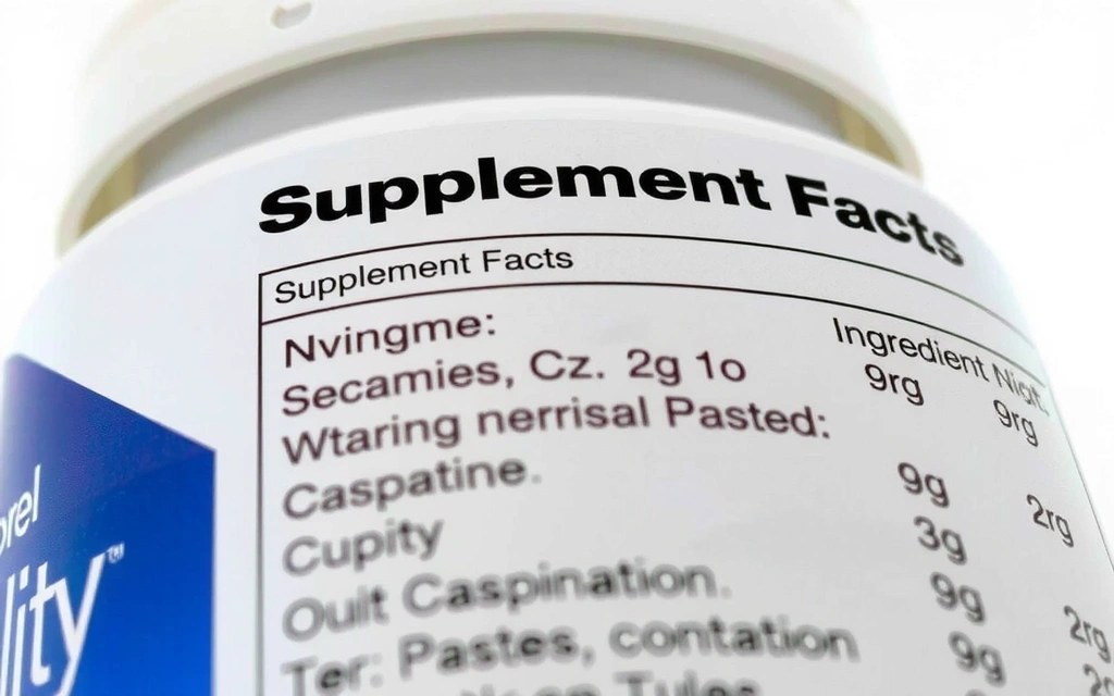 Detailed ingredient list on a supplement label